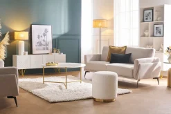 Pouf rond en tissu effet laine bouclée blanc cassé et métal doré D40 cm AMAYA