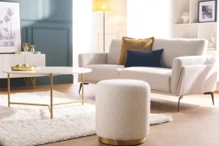 Pouf rond en tissu effet laine bouclée blanc cassé et métal doré D40 cm AMAYA