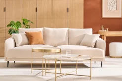Pouf rond en tissu effet laine bouclée blanc cassé et métal doré D40 cm AMAYA