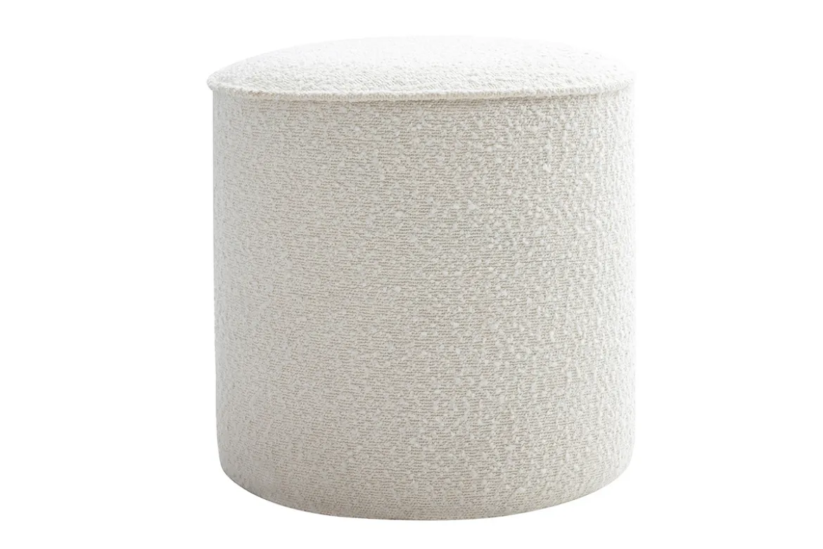 Pouf rond en tissu effet laine bouclée blanc D40 cm PAUL