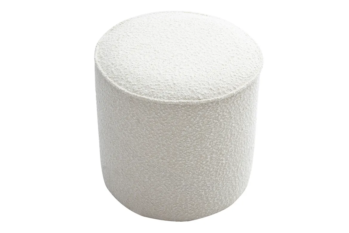 Pouf rond en tissu effet laine bouclée blanc D40 cm PAUL
