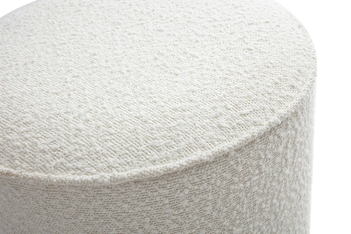 Pouf rond en tissu effet laine bouclée blanc D40 cm PAUL