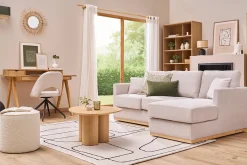 Pouf rond en tissu effet laine bouclée blanc D40 cm PAUL