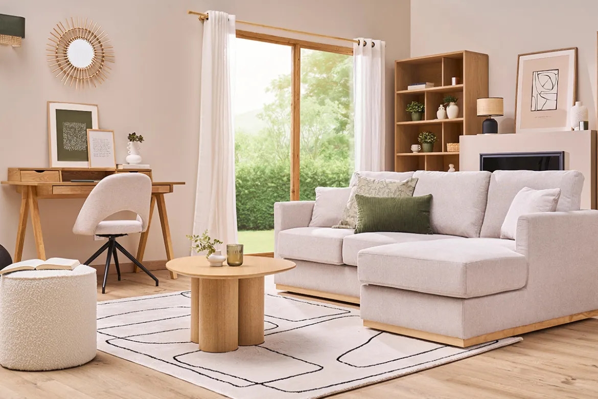 Pouf rond en tissu effet laine bouclée blanc D40 cm PAUL