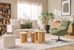 Pouf rond en tissu effet laine bouclée blanc D40 cm PAUL
