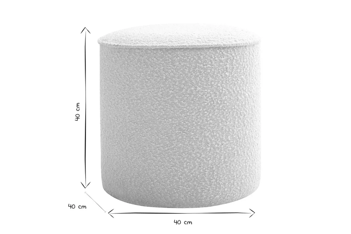 Pouf rond en tissu effet laine bouclée blanc D40 cm PAUL