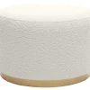 Pouf rond en tissu effet laine bouclée blanc cassé et métal doré D54 cm AMAYA