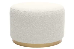 Pouf rond en tissu effet laine bouclée blanc cassé et métal doré D54 cm AMAYA