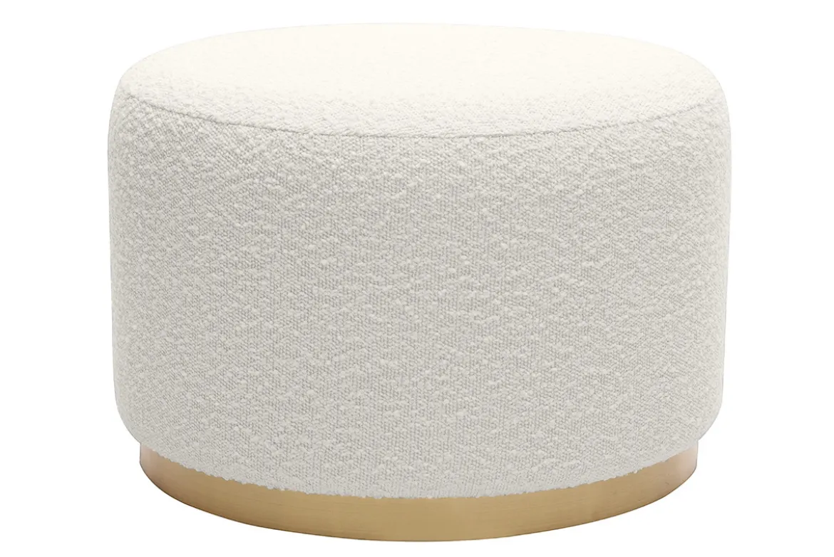 Pouf rond en tissu effet laine bouclée blanc cassé et métal doré D54 cm AMAYA