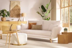 Pouf rond en tissu effet laine bouclée blanc cassé et métal doré D54 cm AMAYA