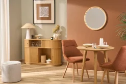 Pouf rond en tissu effet velours texturé beige D40 cm PAUL