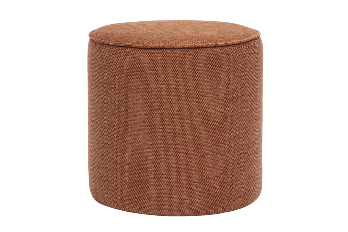 Pouf rond en tissu effet velours texturé terre brûlée D40 cm PAUL