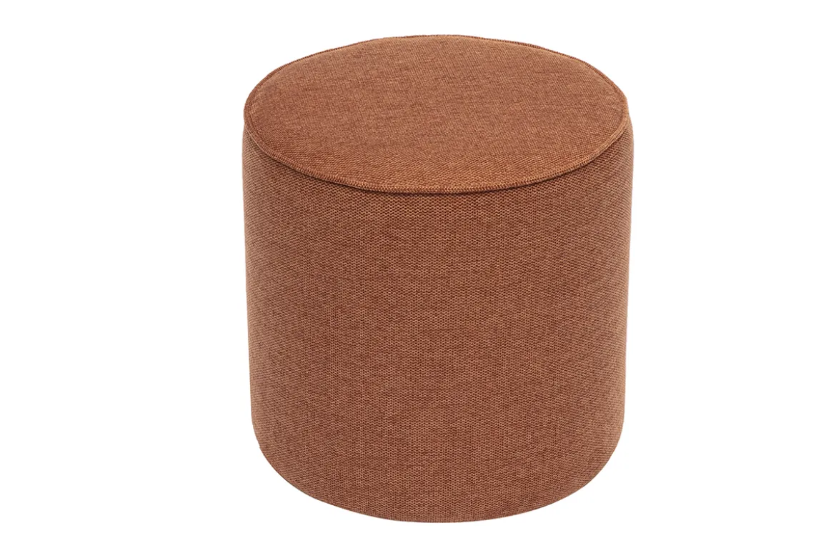 Pouf rond en tissu effet velours texturé terre brûlée D40 cm PAUL