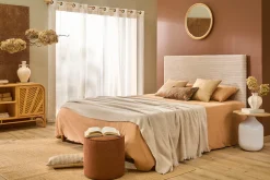 Pouf rond en tissu effet velours texturé terre brûlée D40 cm PAUL