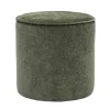 Pouf rond en tissu effet velours vert kaki D40 cm PAUL