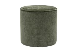 Pouf rond en tissu effet velours vert kaki D40 cm PAUL