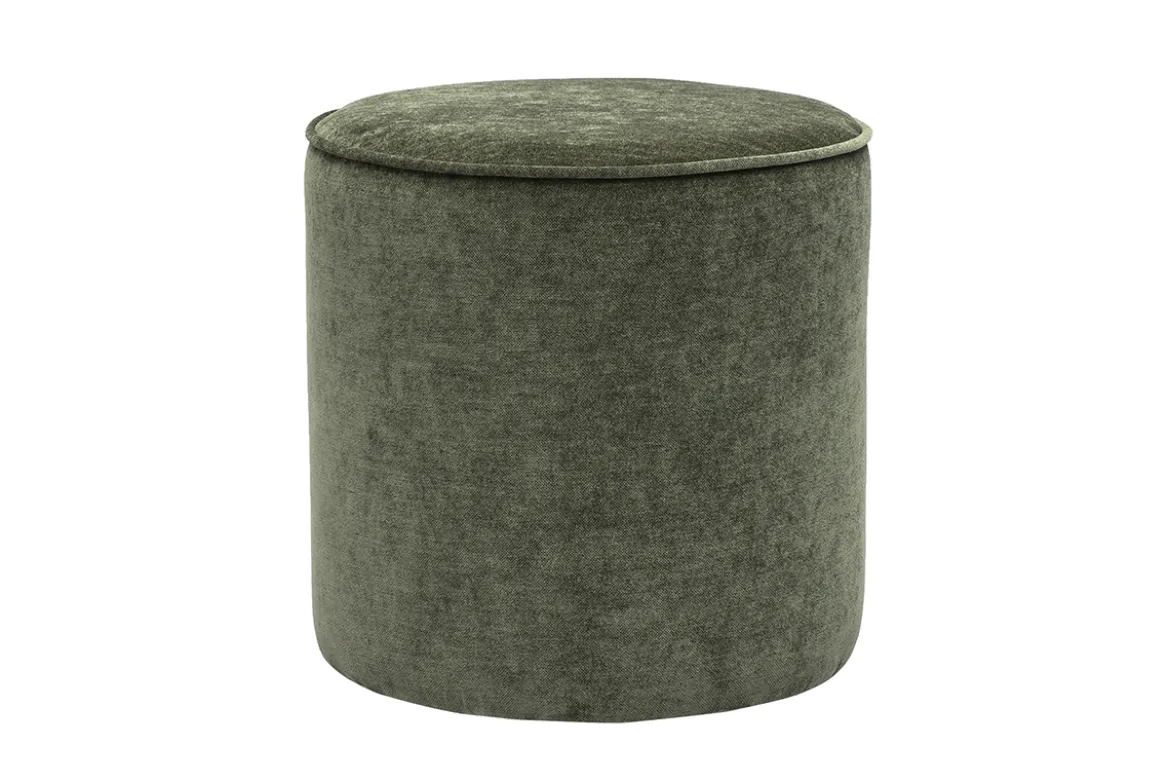 Pouf rond en tissu effet velours vert kaki D40 cm PAUL
