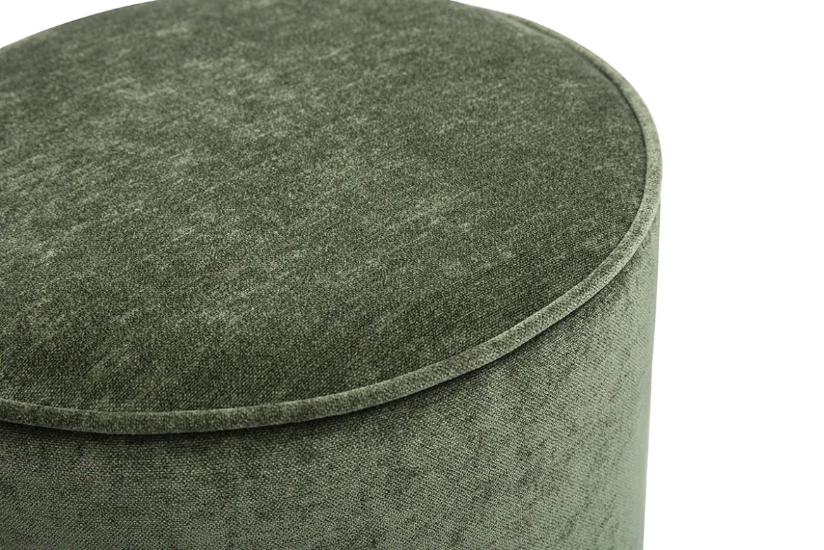 Pouf rond en tissu effet velours vert kaki D40 cm PAUL