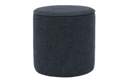 Pouf rond en tissu effet velours texturé bleu foncé D40 cm PAUL
