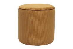 Pouf rond en tissu velours côtelé jaune curry D40 cm PAUL