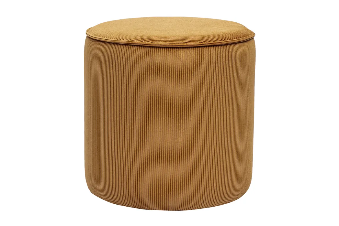 Pouf rond en tissu velours côtelé jaune curry D40 cm PAUL