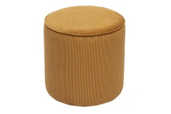 Pouf rond en tissu velours côtelé jaune curry D40 cm PAUL