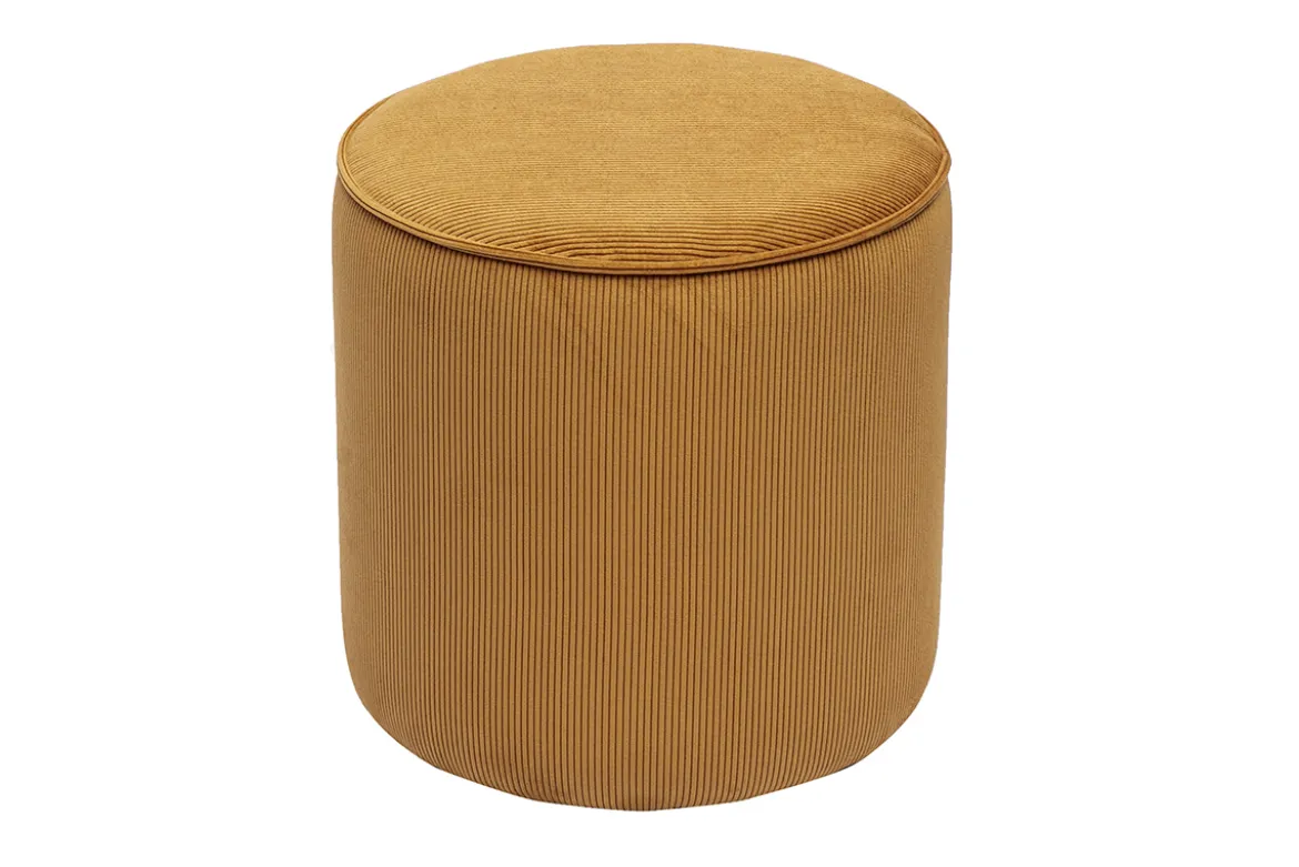 Pouf rond en tissu velours côtelé jaune curry D40 cm PAUL