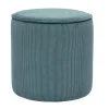 Pouf rond en tissu velours côtelé bleu canard D40 cm PAUL