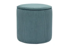 Pouf rond en tissu velours côtelé bleu canard D40 cm PAUL