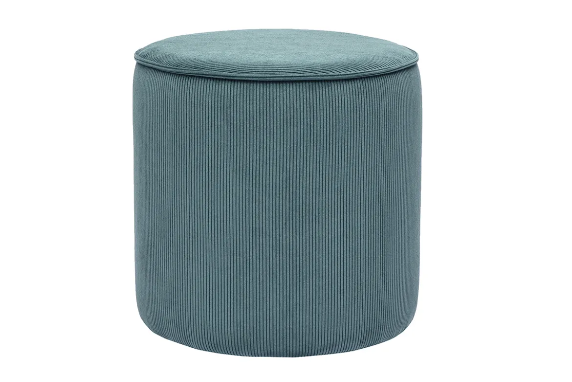 Pouf rond en tissu velours côtelé bleu canard D40 cm PAUL