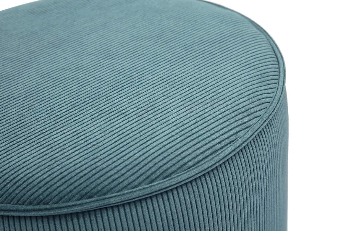 Pouf rond en tissu velours côtelé bleu canard D40 cm PAUL