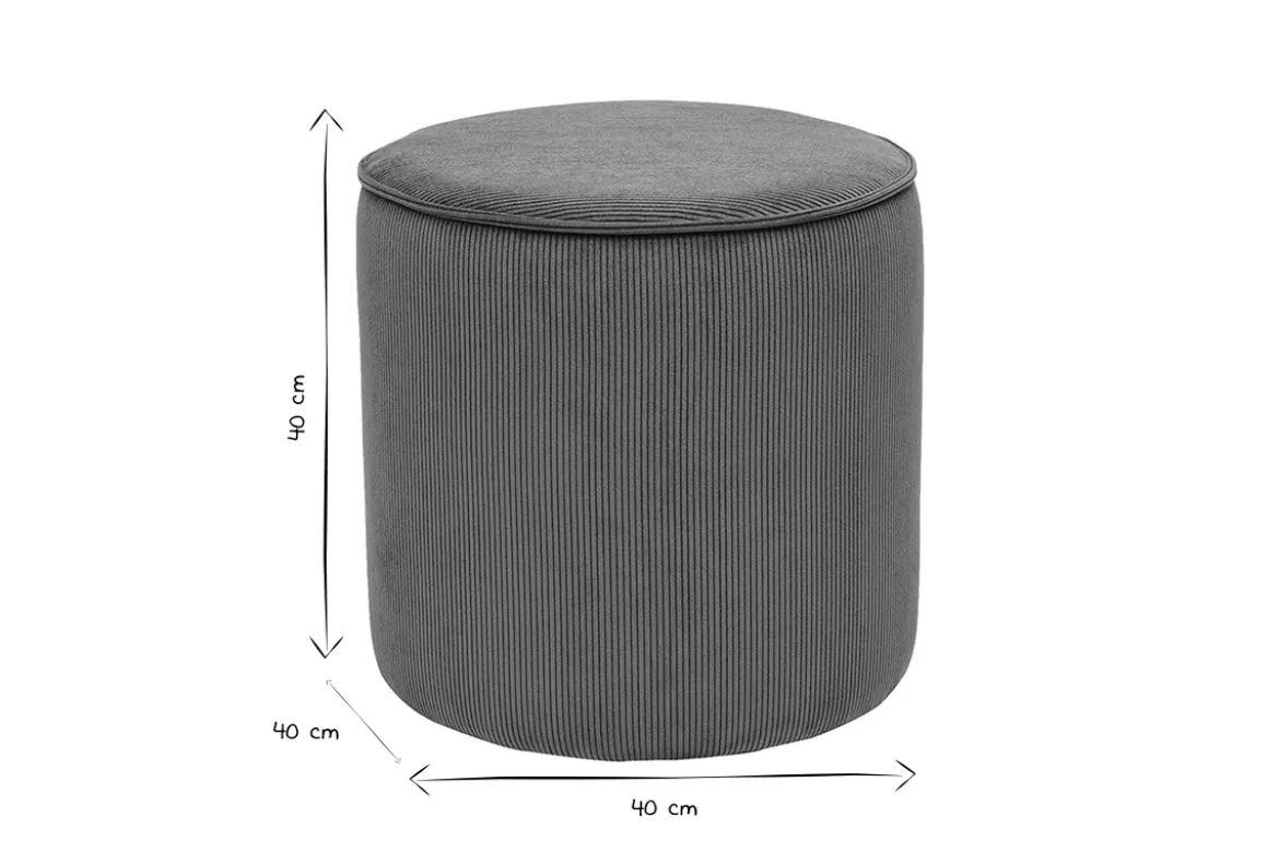 Pouf rond en tissu velours côtelé bleu canard D40 cm PAUL