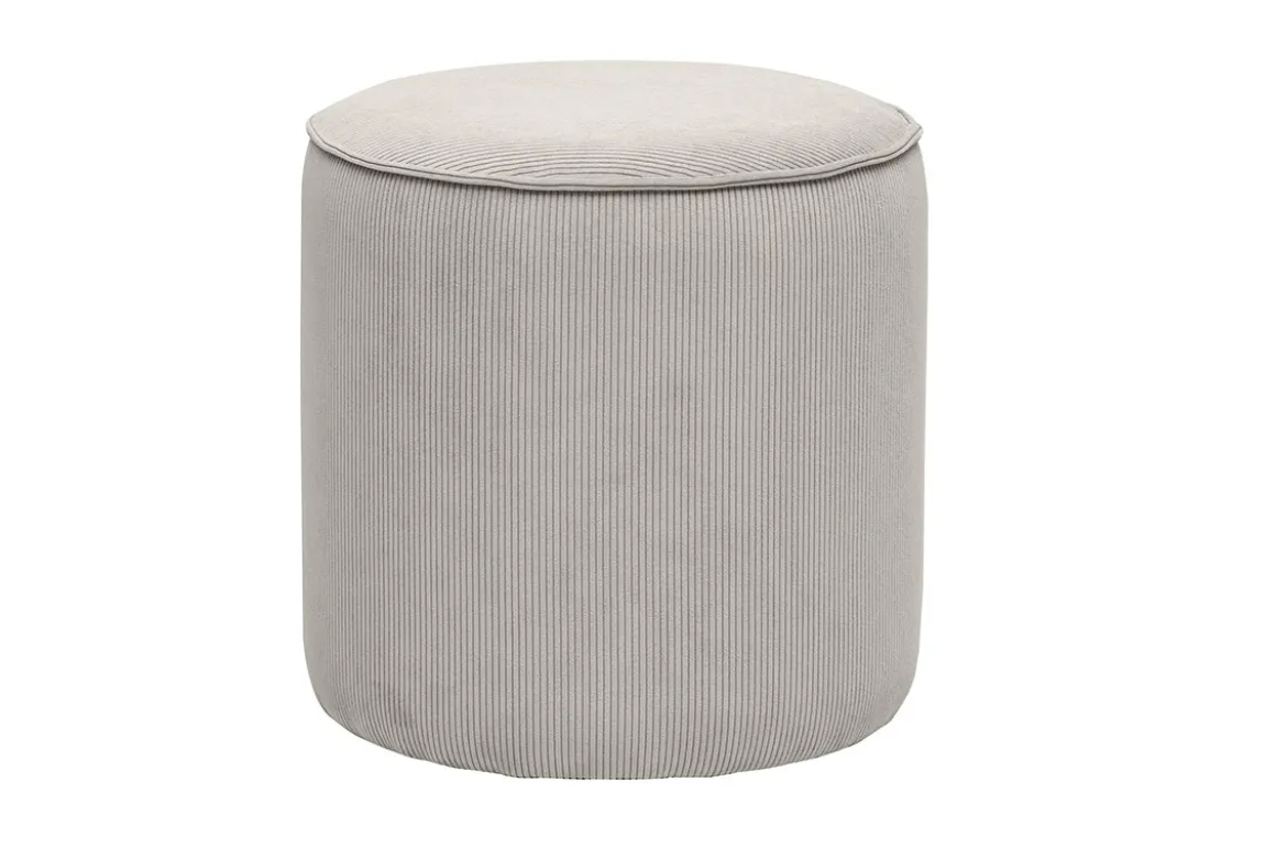 Pouf rond en tissu velours côtelé taupe D40 cm PAUL