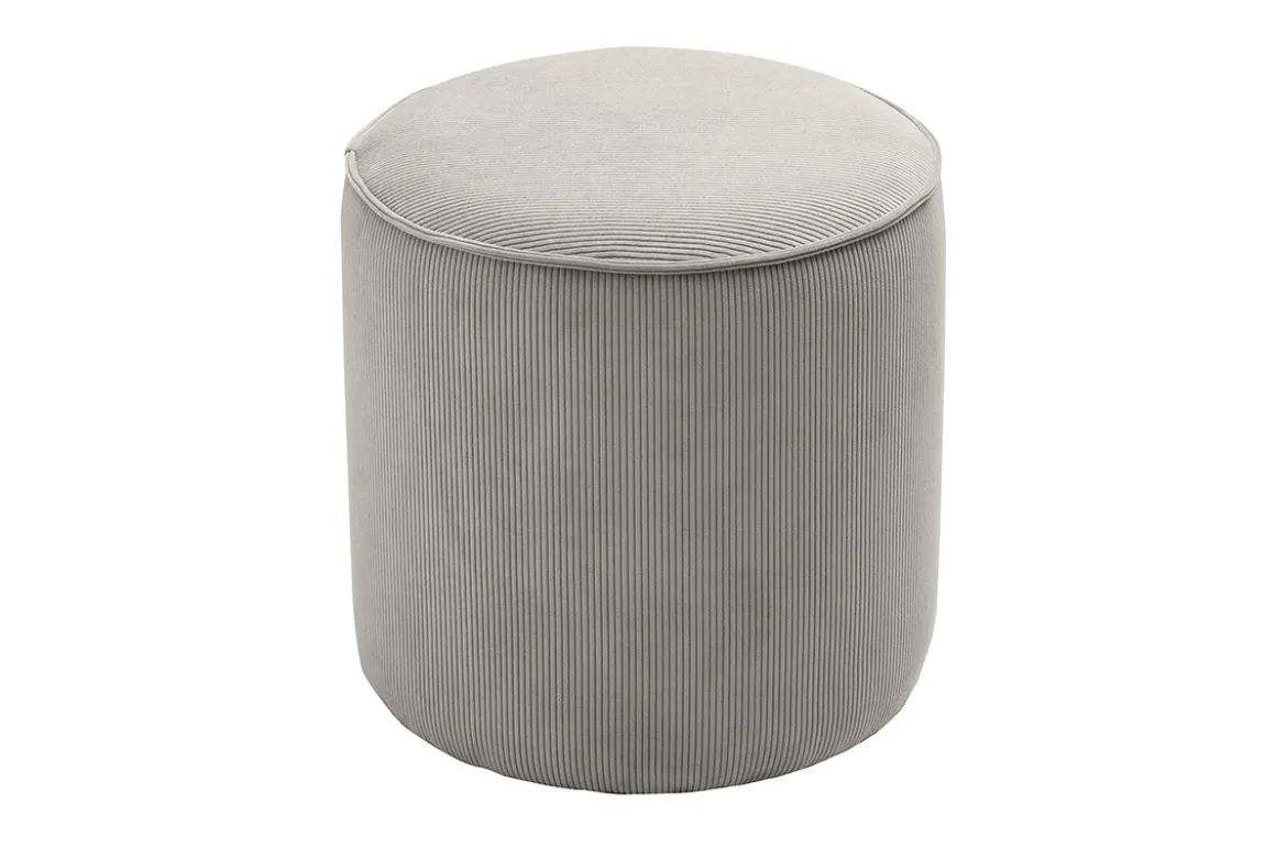 Pouf rond en tissu velours côtelé taupe D40 cm PAUL
