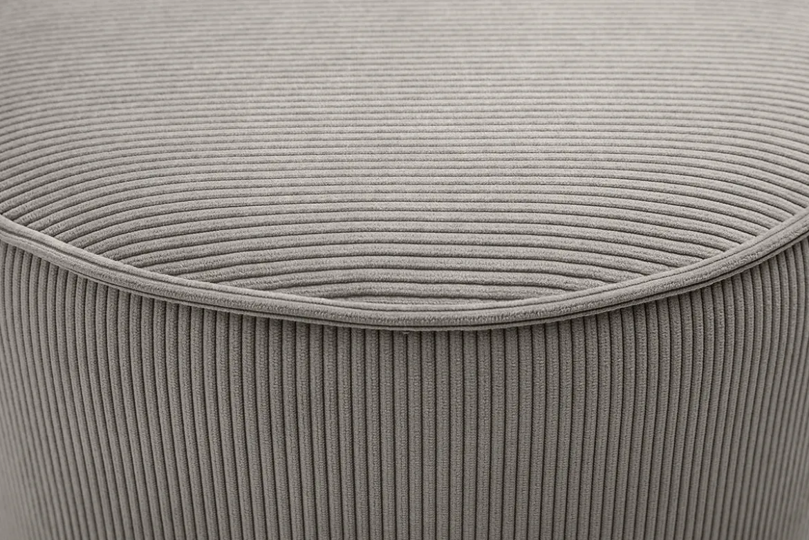 Pouf rond en tissu velours côtelé taupe D40 cm PAUL