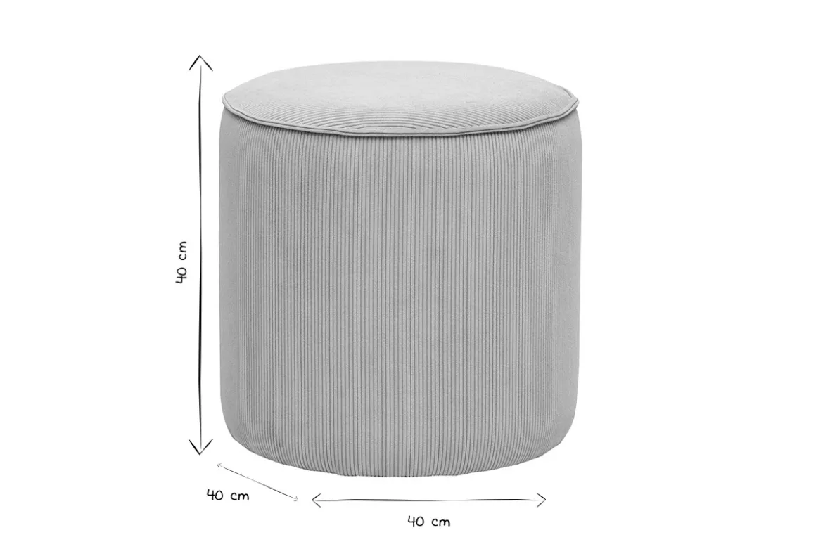 Pouf rond en tissu velours côtelé taupe D40 cm PAUL