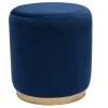 Pouf rond en velours bleu marine et métal doré D40 cm AMAYA