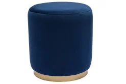 Pouf rond en velours bleu marine et métal doré D40 cm AMAYA
