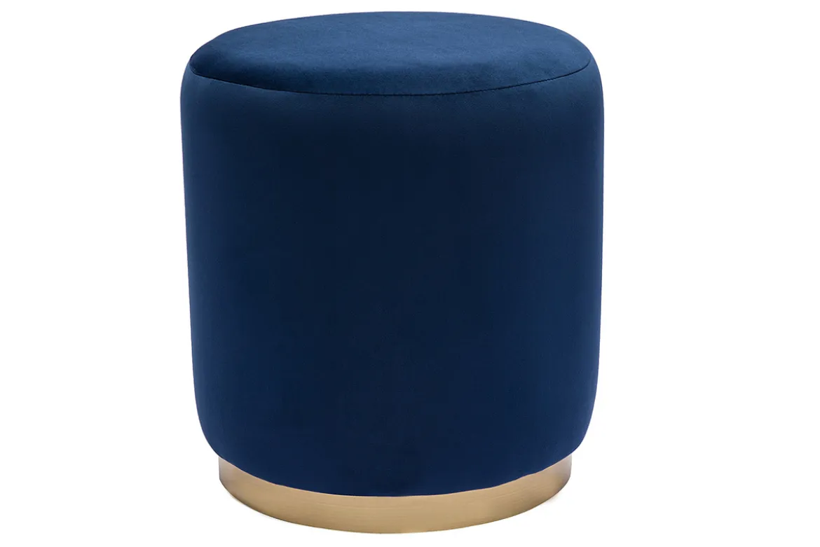 Pouf rond en velours bleu marine et métal doré D40 cm AMAYA