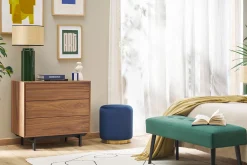 Pouf rond en velours bleu marine et métal doré D40 cm AMAYA