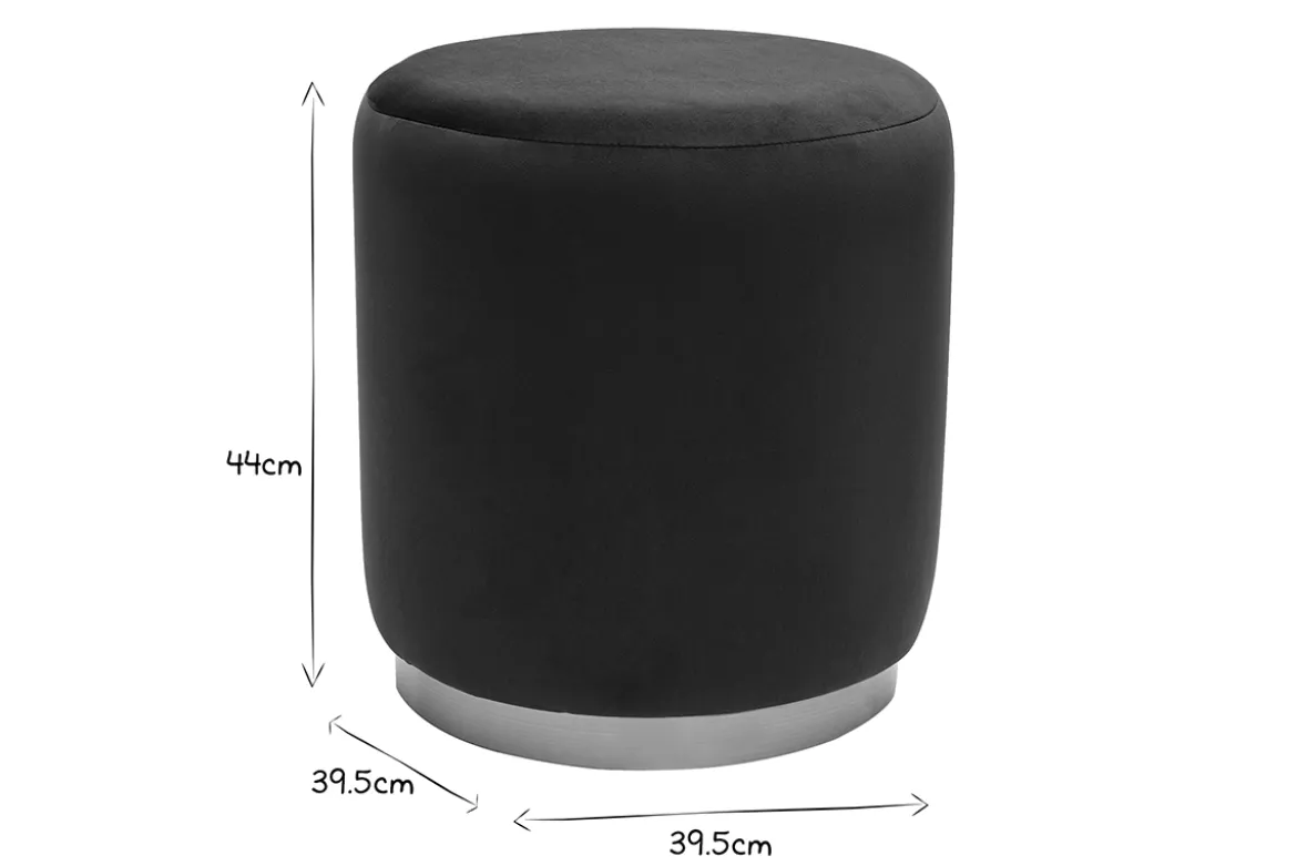 Pouf rond en velours bleu marine et métal doré D40 cm AMAYA
