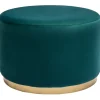 Pouf rond en velours bleu pétrole et métal doré D54 cm AMAYA