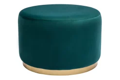 Pouf rond en velours bleu pétrole et métal doré D54 cm AMAYA