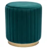Pouf rond en velours bleu pétrole et métal doré D40 cm DONA