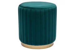 Pouf rond en velours bleu pétrole et métal doré D40 cm DONA
