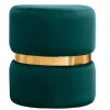 Pouf rond en velours bleu pétrole et métal doré D40 cm JOY