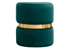 Pouf rond en velours bleu pétrole et métal doré D40 cm JOY