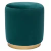 Pouf rond en velours bleu pétrole et métal doré D40 cm AMAYA