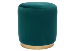 Pouf rond en velours bleu pétrole et métal doré D40 cm AMAYA