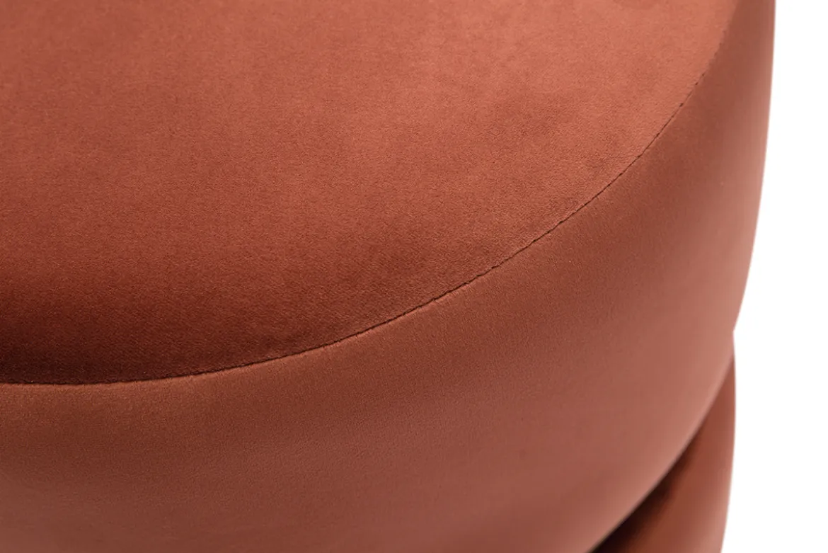 Pouf rond en velours bleu rouge tomette et métal doré D40 cm JOY